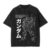 Harajuku skalbti marškinėliai MOBILE SUIT GUNDAMs Manga Anime Merch Retro marškinėliai Didelio dydžio gatvės stiliaus medvilniniai marškinėliai S