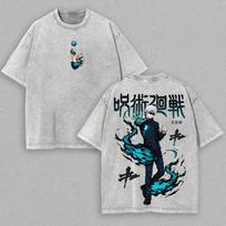 Hot Anime Jujutsu Kaisen Gojo Satoru Clothing Men Women Casual Tshirts Washed Cotton Tee Retro Loose Tshirt Harajuku T Shirt M