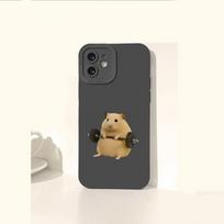 Humorous hamster barbell pattern phone case suitable for iPhone 17 16 15 14 13 12 11 Pro/Max/Plus anti drop and shockproof iPhone 14PROMAX