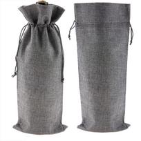 12pcs Drawstring Closure Wine Drawstring Bag Grey Burlap Wine Bag  Housewarming Gift pilka