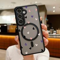 For Samsung Galaxy S24 S23 S22 Ultra S24 Plus S23 FE Flowers Case Magnetic For Magsafe Wireless Charging Clear Matte Phone Cover Samsung S22