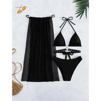 Seksualus apynasris su labai skeltu sijonu Bikinis Moteriškas maudymosi kostiumėlis Moteriški maudymosi kostiumėliai Trijų dalių bikinio rinkinys Maudymosi kostiumėlis Swim S juoda