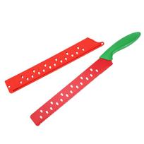 Large Fruit Knife with Protective Cover for Watermelon and Kitchen Use Stainless Steel Blade Ergonomic Handle Design raudona