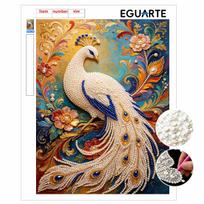 DIY Pearl Gem Elegant Peacock Painting Shining Bead Craft Art Home Wall Ornament Simple Unframed Room Decoration Art Modern Exquisite Mural 30x40