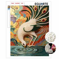 DIY Pearl Gem Elegant Peacock Drinking Water Shining Bead Craft Art Home Wall Ornament Simple Unframed Room Decoration Art Design Modern Display 30x40