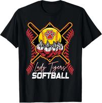 Red Lady Tigers Softball Team Mom Mascot School Sports Unisex 100% Cotton T-shirt Mens Tees Top S įvairiaspalvis