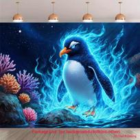 2D Underwater Coral & Fire Penguin Backdrop for Studio Decor 47.2x31.5inch/120*80cm
