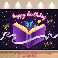 2D Purple Open Book Birthday Backdrop for Library/Classroom Events 47.2x31.5inch/120*80cm