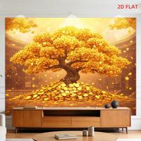 2D Glowing Gold Coins Tree Tapestry Feng Shui Lucky Wealth Zen Wall Decor Background 47.2x31.5inch/120*80cm