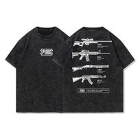 Pubg Mens American Retro Military Style TShirt Loose Street Style ShortSleeved Tees Washed Cotton Aged Tops Summer S