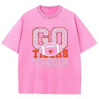 Go Tigers Letter Print Women TShirt Wash Oversized Unisex Couple Short Sleeve Street Hip Hop Top Sweetheart Yk Tees S