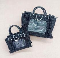 Pink Ruffle Ita Bag Lolita Style Shoulder Purse With Handle JK Uniform Aesthetic Harajuku Fashion Cute Display Tote For Women