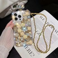 Spalvingas krištolo rožių gėlių dangtelis, skirtas Samsung S23 S22 S21 S20 Ultra Crossbody Kalnų krištolas, kvepalų buteliuko formos dėklas, skirtas iPhone 15 14 3 12 11 Pro Max For Samsung S23 geltona