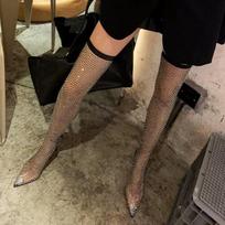 Long Boots Bling Crystal Thigh High Boots Women Sexy Pointed Toe Stiletto Heels Over The Knee Sock Shoes Rhinestone Thigh Boots 3 juoda
