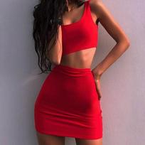 Sexy Women 2 Piece Bodycon Skirt Set Casual Clubwear Party Crop Top Wrap Dress XL raudona