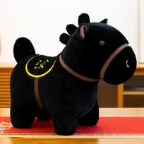 New Black Horse Plush Toy Pony Doll Ragdoll Zodiac Year of the Horse Mascot Home Ornament 25 cm juoda