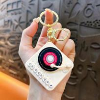 with Lights Music KeyChain Vintage Car Key Rings Cute Record Player Keychain  Couple balta