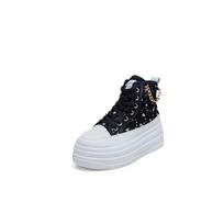 New Chain Little White Shoes Denim Fashion Trend Increases Height Casual Shoes Increase Height and Thinness 36