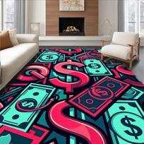 Vibrant Dollar Sign Cash Print Area Rug Soft Non-Slip Floor Carpet Bold Money Themed Decor Mat for Living Room Bedroom Game Room 40X60CM