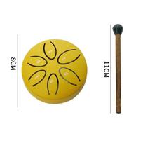 3-inch 6-tone Steel Tongue Drum Outdoor Rain Drum Instrument Mini Hand Drum with Drumstick Percussion Accessories Music A