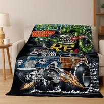 Rebellious RAT FINK Cars Sign Cartoon Flannel Blanket,Warm and Cozy Soft Throw Blanket for Home Bedroom Bed Sofa Picnic Cover 75x90cm