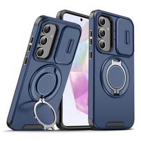 Case for Samsung Galaxy S26 S25 S24 S23 S22 S21 Ultra Plus S25 Edge S25FE S24FE Slide Camera Protect Magnetic Holder Armor Cover Galaxy S25 Edge mėlyna