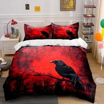 Black raven on branch red backdrop Pattern Duvet Cover Set Digital Print Colorful Polyester Bedding with Zipper Closur for gifts 135x200cm
