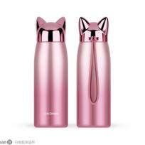 300 ml mielas katės ausų termosas, Kawaii nerūdijančio plieno vakuuminė flaska, nešiojamas kelioninis puodelis mergaitėms ir dovanoms 300ml 1pcs raudona