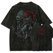 Bloodborne The Hunter Sketch Acid Washed DoubleSided TShirt Elden Ring Ring Symbol Gothic Dark Fantasy Black Oversized Unisex Anime Game Streetwear S