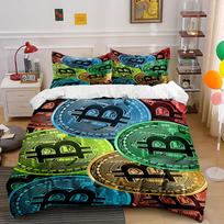 Multicolored Bitcoin symbol coins. Bedding sets Duvet cover sets Duvet covers Pillowcases(1 * Duvet Cover 2 * Pillowcases without duvet insert) 135x200cm