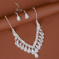 Water Drop Earrings Shining Necklace Bridal Crystal Jewelry Set  Banquet sidabras