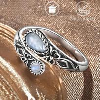 Žiedas,mėnulio akmens Žiedas,sidabrinės spalvos,reguliuojamas Žiedas,boho,vintažinis,šaukšto Žiedas,drugelis,sintetinis Akmuo,dovana