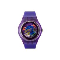 Swatch Quartz Movement Purple Strap Watch 41mm Purple Dial Plastic Case Silicone Strap Unisex watches SUOV100 Purple Watch Dial blue
