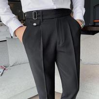 Vyriškos kostiuminės kelnės Britiško stiliaus Verslo laisvalaikio Vienspalvės Slim Fit Tiesios Elegantiškos kelnės vyrams Formalios kelnės Vyriški drabužiai 34 balta