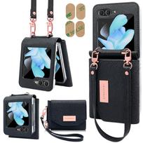 Vietao-Z Flip 7 Wallet Phone Case with Wristband Strap, Fashion Girls Leather Purse Phone Cover for Samsung Z Flip 6 5 4 3, Pink For Samsung Z Flip 6 juoda
