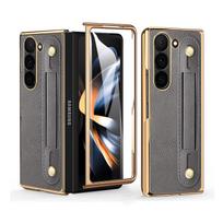 Compatitable with Samsung Galaxy Z Fold 7 Case with Kickstand Holder, Plating Edge Z Fold 6 Case with Front Screen Glass For Samsung z fold 6 pilka