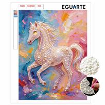 DIY Pearl Gem Elegant White Horse Shining Bead Craft Art Home Wall Ornament Simple Unframed Room Decoration Art Modern Animal Aesthetic Mural 30x40