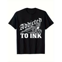 European Sizes Addicted To Ink Tattoo Lover Tattoo Artist T-shirt, Black Crew Neck T-shirt, Beautiful Print, Ideal for Sports and Leisure Activities S įvairiaspalvis