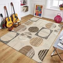 Mid-Century Geometric Block Print Area Rug, Neutral Tone Floor Mat for Living Room Bedroom, Modern Minimalist Home Decor Carpet 40x60cm 16x24 inch