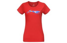 Li Ning T Shirts Women's Bull Red Crew Neck Moderate Straight Fit AHSR788-3 L