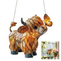 Butterfly Suncatcher | Stained Glass Window Hanging Farm Ornament For Home Window Garden Farmhouse Decor Glass Ornament Set Flat (Orange,One Size) oranžinė