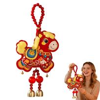2026 Year Of Horse Feng Shui Tassel – Charm Ornament For Wealth & Success Red Embroidered Horse Hanging Decor Heart Shape Beads karšta rožinė spalva
