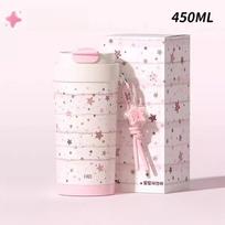 Coffee Cup Ceramic Coating Inner Tank Straw Thermos Cup Cold Water Hot Water Suitable for Girls Birthday Gifts 401-500ml rožinė