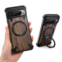 Oatsbasf Solid Wooden for Google Pixel 9 Pro XL Phone Case with 360° Rotatable Stand Magsafe Frameless Shockproof Phone Cover Google Pixel 9 Pro XL