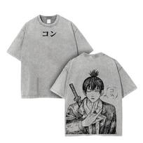 Hayakawa Aki Print Tshirt Chainsaw Man Anime Clothing Men Women Short Sleeve Cotton Tshirts Vintage Washed Tee Harajuku T Shirt S
