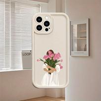 Tulip bouquet pattern phone case suitable for iPhone 17 16 15 14 13 12 11 Pro/Max/Plus anti drop and shockproof back cover iPhone 15PROMAX balta