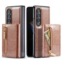 Anti-Shock odinis piniginės krepšys Bling blizgus dėklas, skirtas Samung Galaxy Z Fold 4 sulankstomas 4 sulankstomas 3 sulankstomas 3 Zfold4 kortelių laikikliais telefono dėkliams for Galaxy Z Fold 3 rožinio aukso spalvos