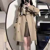 Women's Fashion Windbreaker 2023 Autumn Korean Version High-end Black British Style Mid-length Simple Casual Jacket Coat Trend L chaki