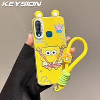 KEYSION Cute Ear Cartoon Case for VIVO Y17 Y15 Y12 with Lanyard Soft Silicone+PC Shockproof Phone Back Cover for VIVO Y11 2019 for VIVO Y17