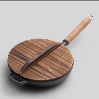 ZISIZ Cast Iron Frying Pan with Wood Lid